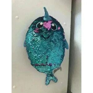 Shimmeez Narwal Plush Blue Purple Flip Sequined Shimmer Stuffed Animal Whale Toy